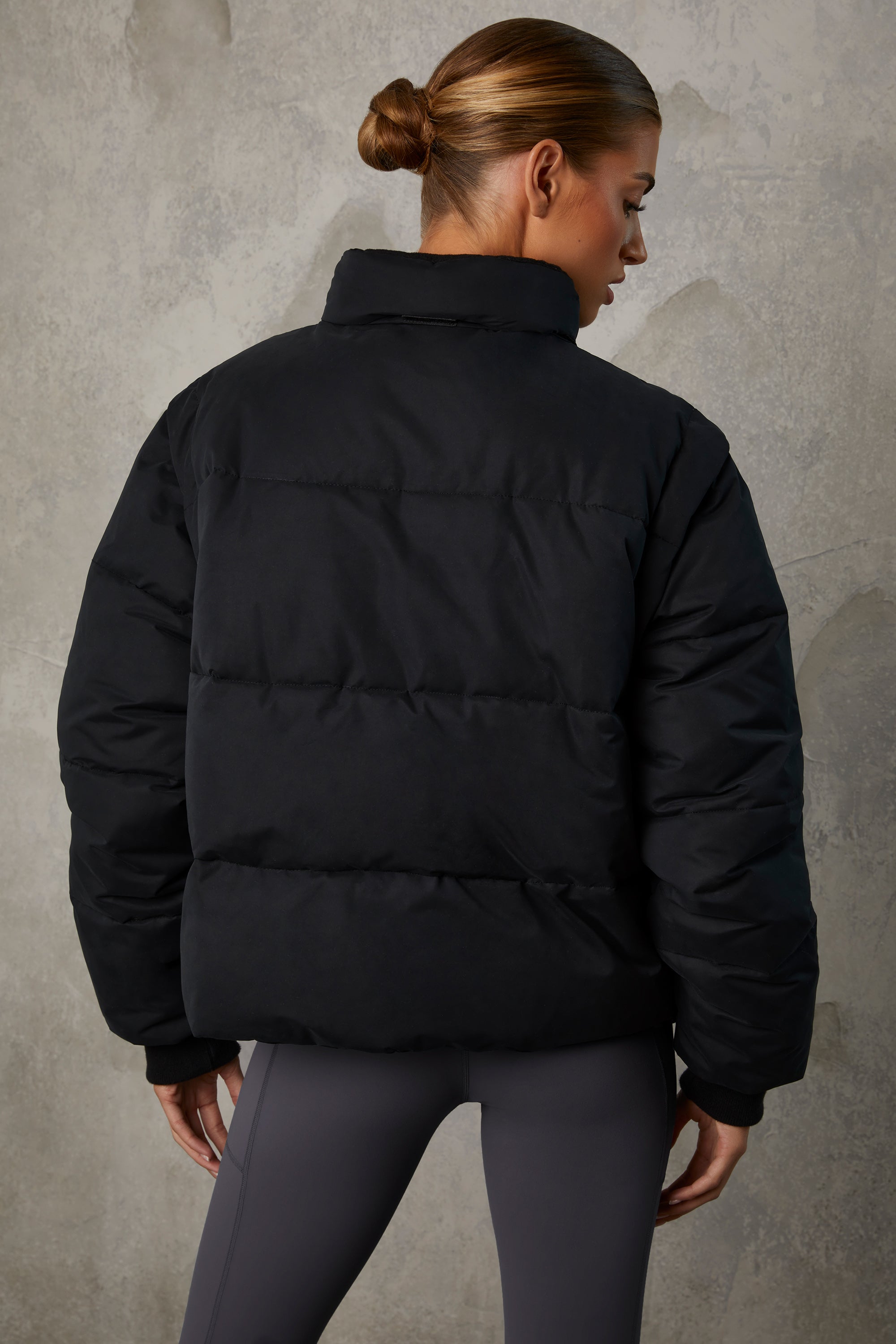 h:ours Blaine Cropped Puffer Jacket in Black