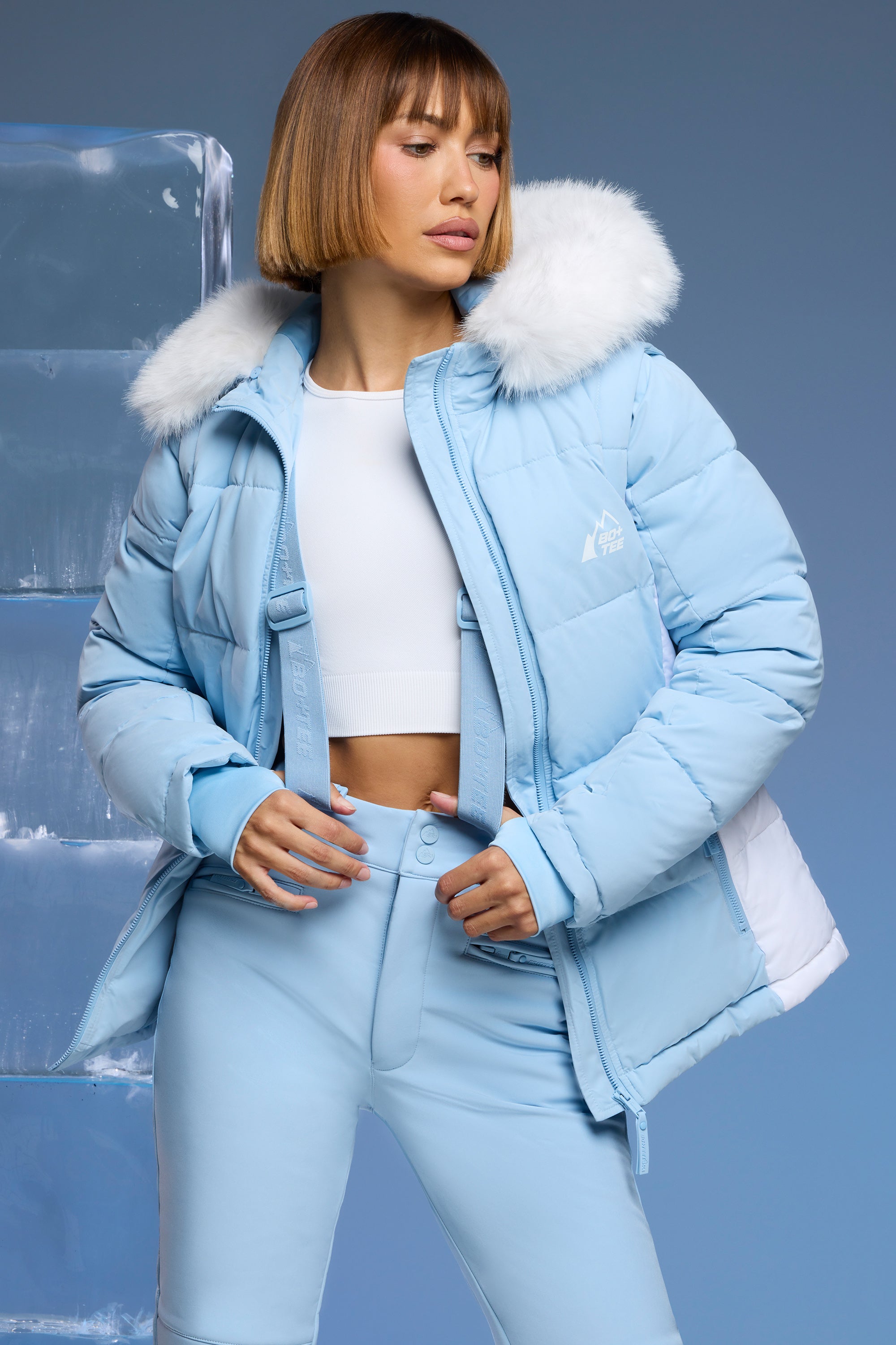 Missguided Ski Jacket With Matching Mittens And Fanny Pack In Blue