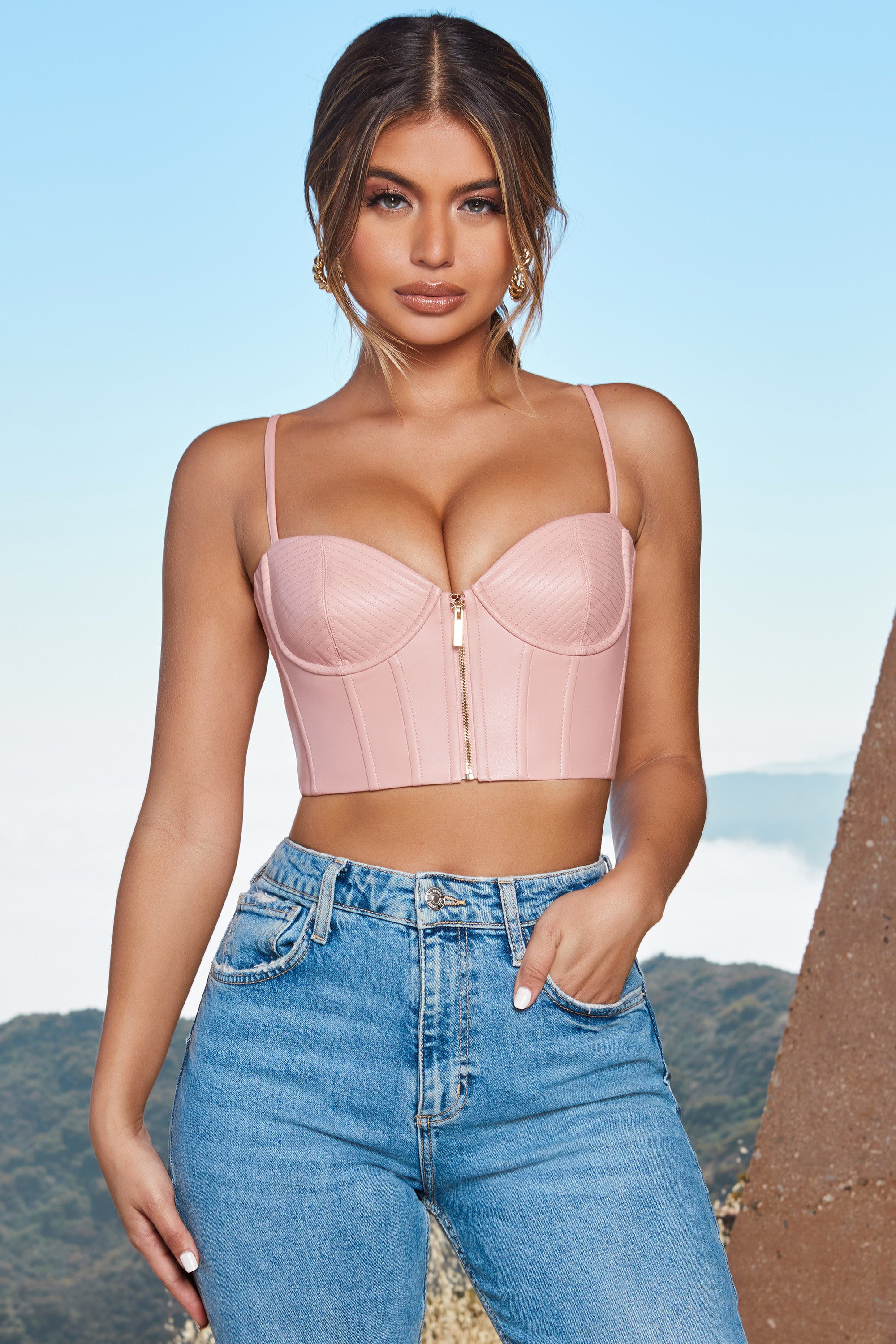 PINK LEATHER CORSET TOP