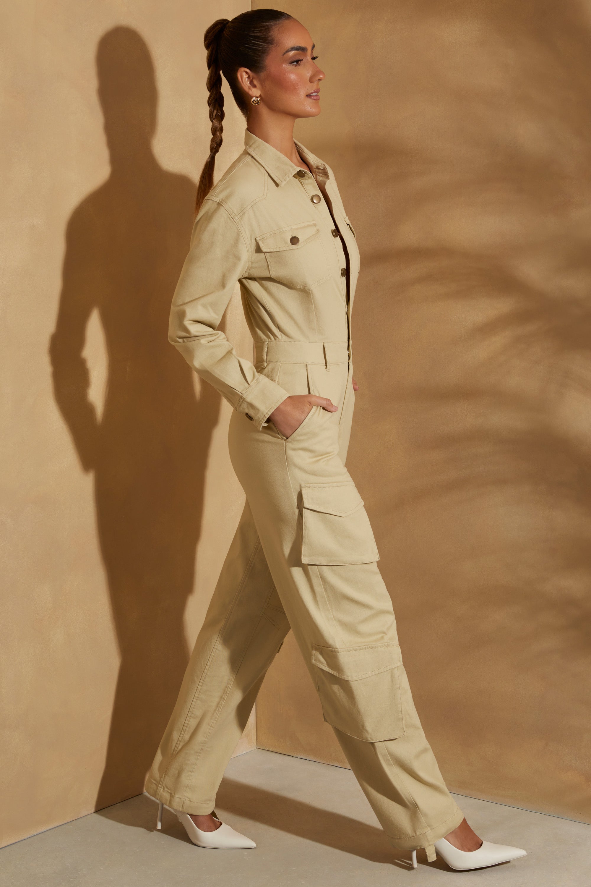 Cargo best sale jumpsuit beige