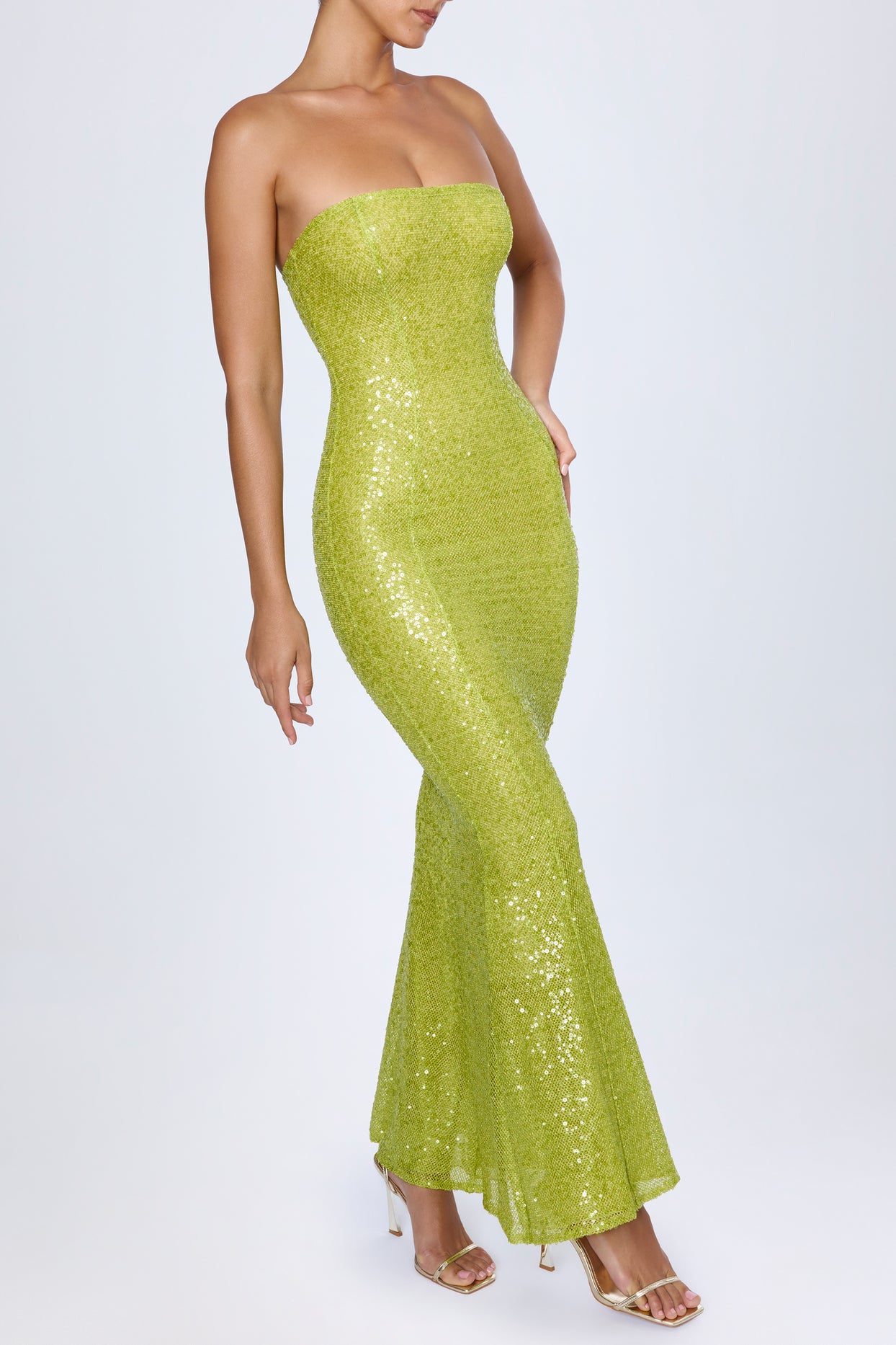 Robe longue bandeau en vert poire