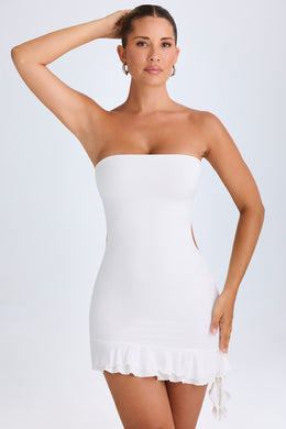 Ruffle-Trim Cut-Out Bandeau Mini Dress in White