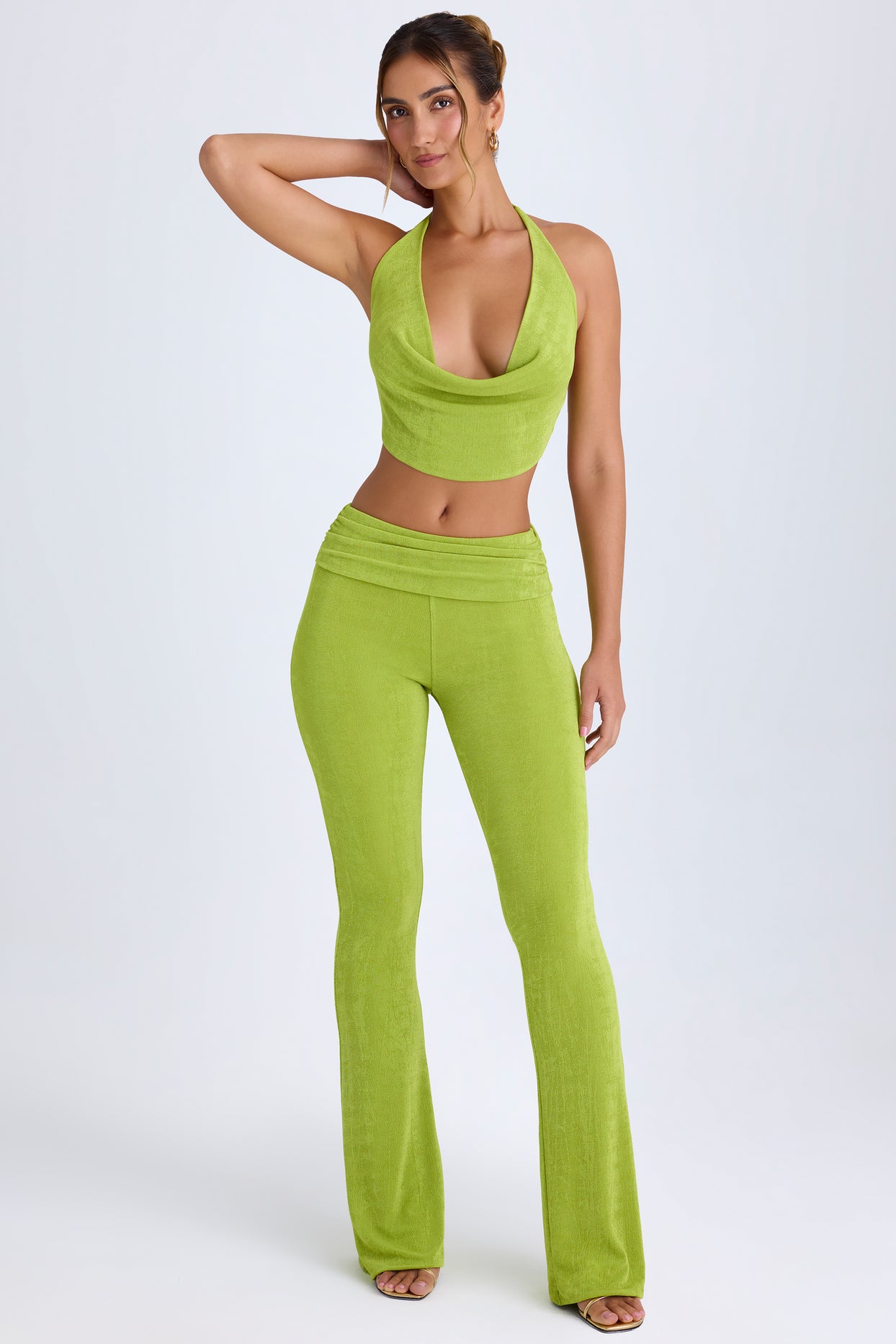 Ruched Mid-Rise Trousers in Pear Green