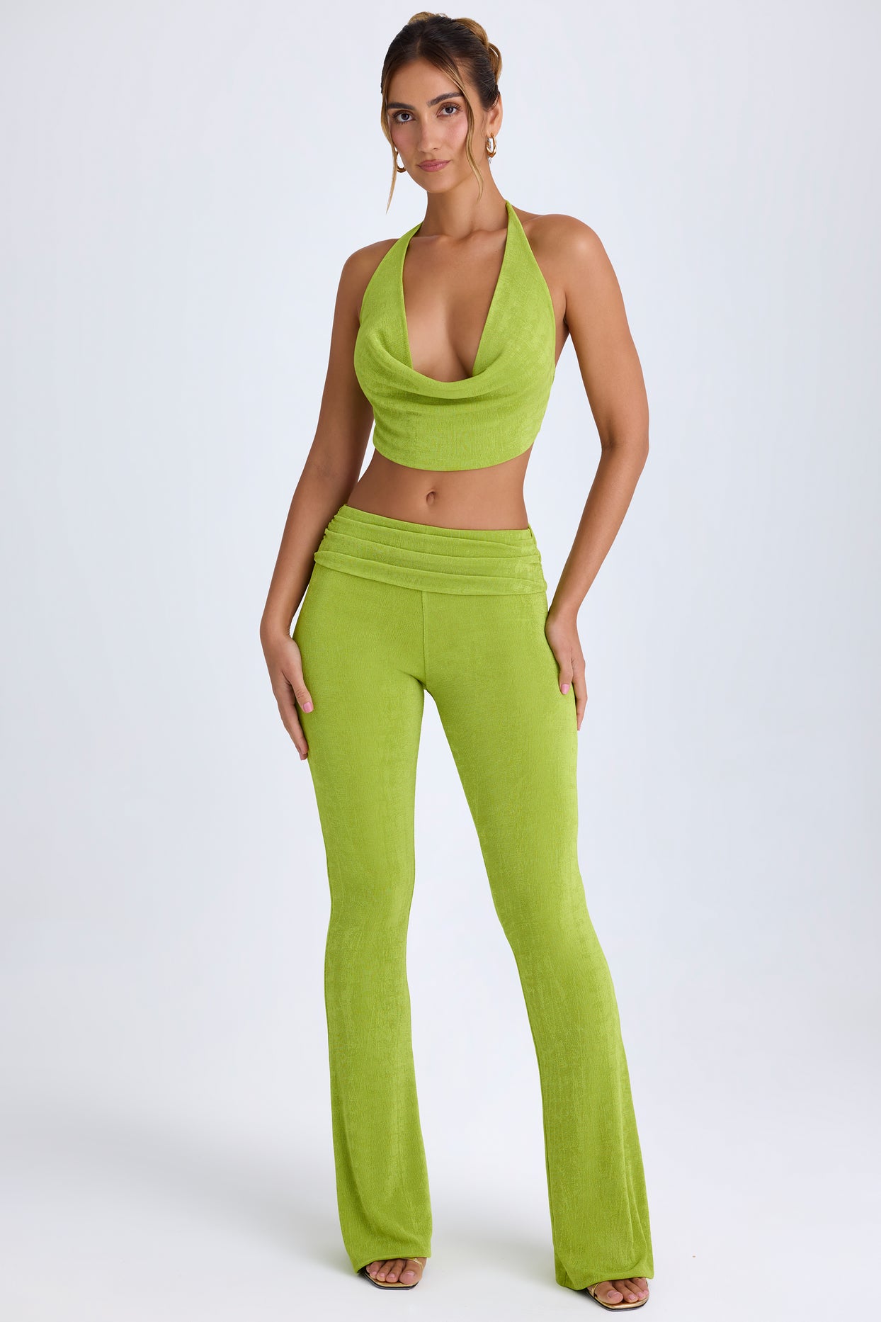 Pantalon bootleg taille mi-haute en vert poire