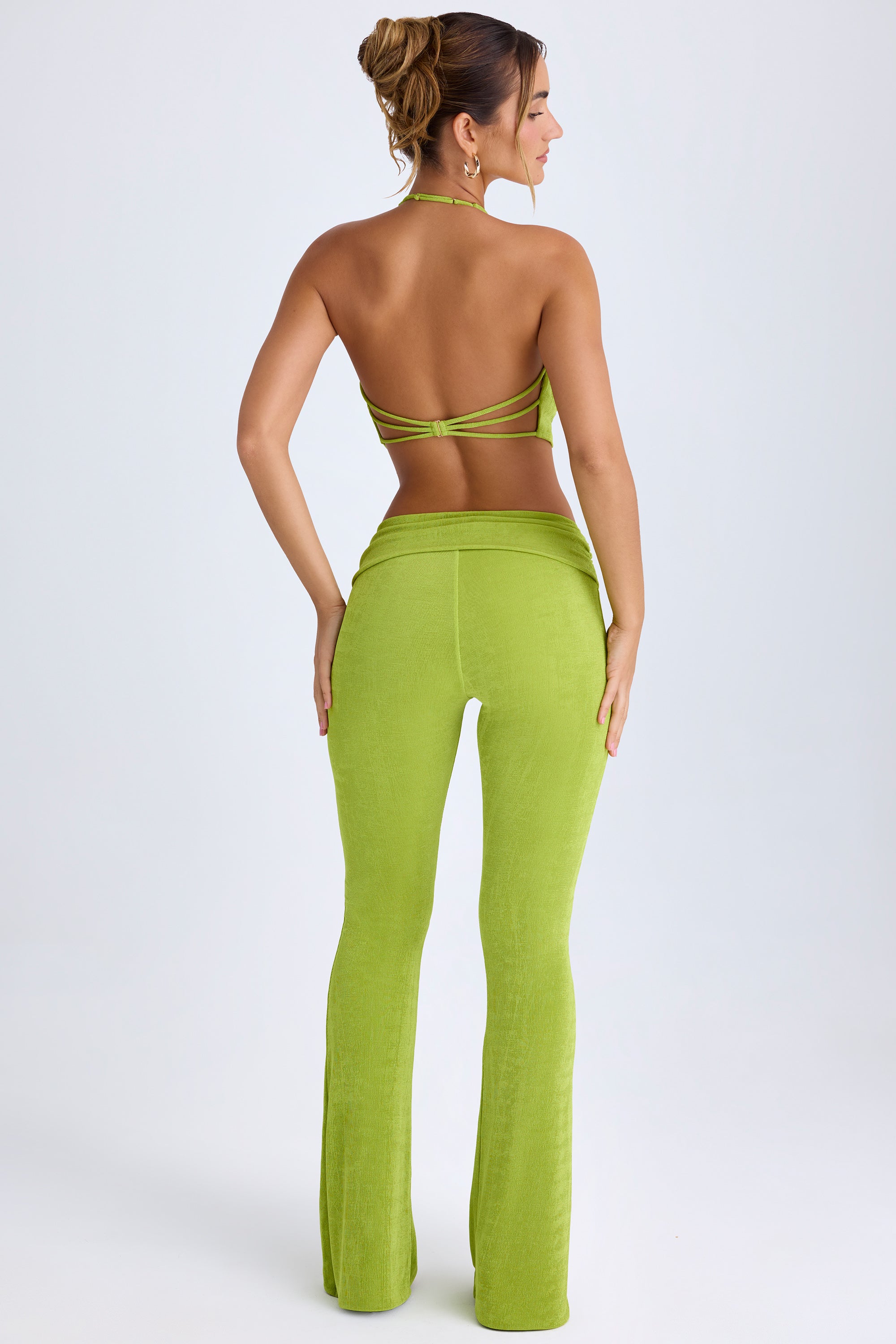 Petite Ruched Mid-Rise Trousers in Pear Green