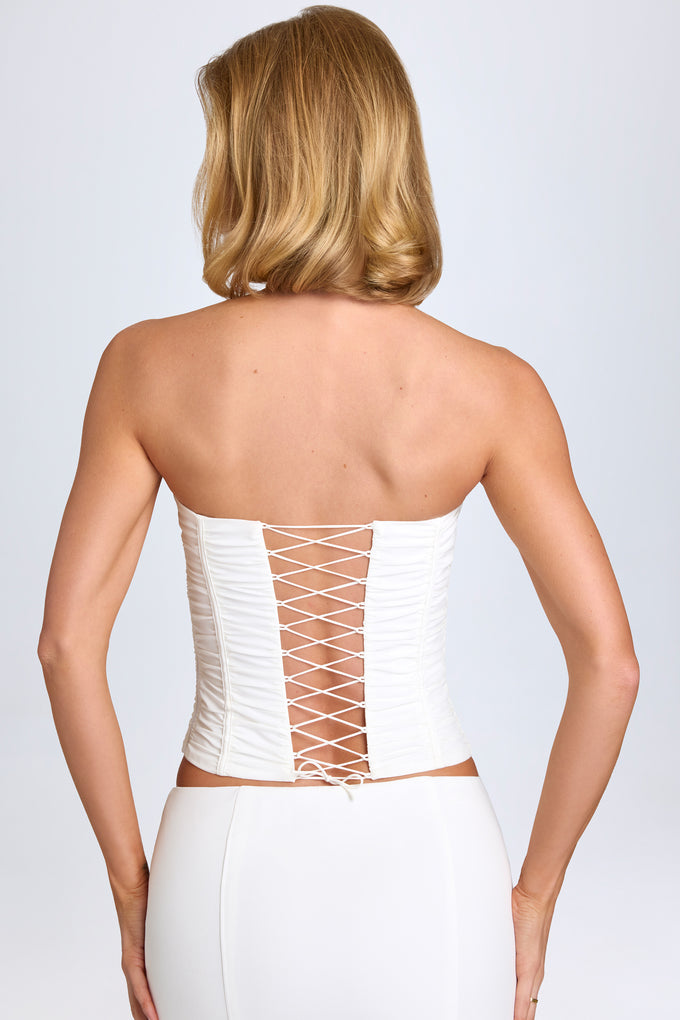 Ruched Lace-Up Corset Top in White
