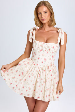 Mini-robe corset froncée à imprimé petites roses