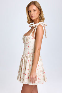 Mini-robe corset froncée à imprimé petites roses