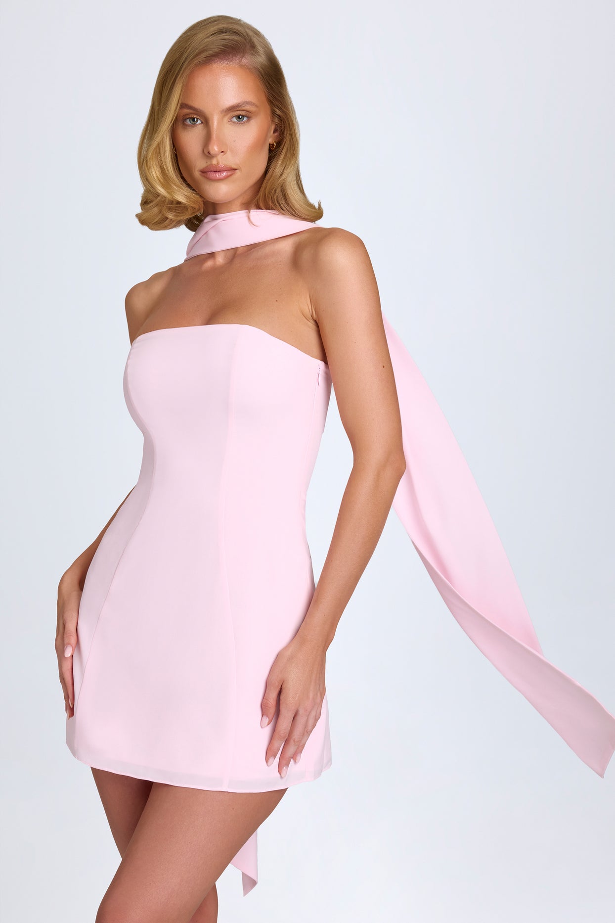 Scarf-Detail A-Line Mini Dress in Blush