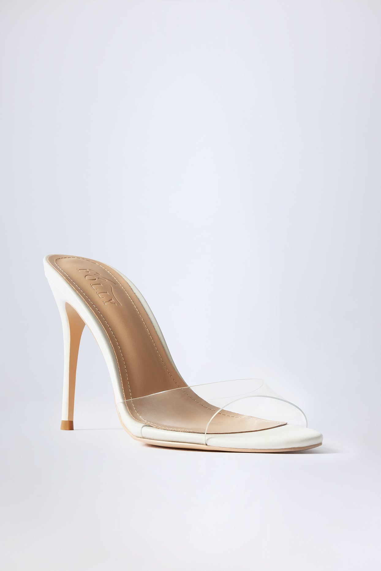 Almond-Toe Heeled Mules in Transparent PVC