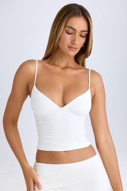 Modal V-Neck Ruched Camisole Top in White