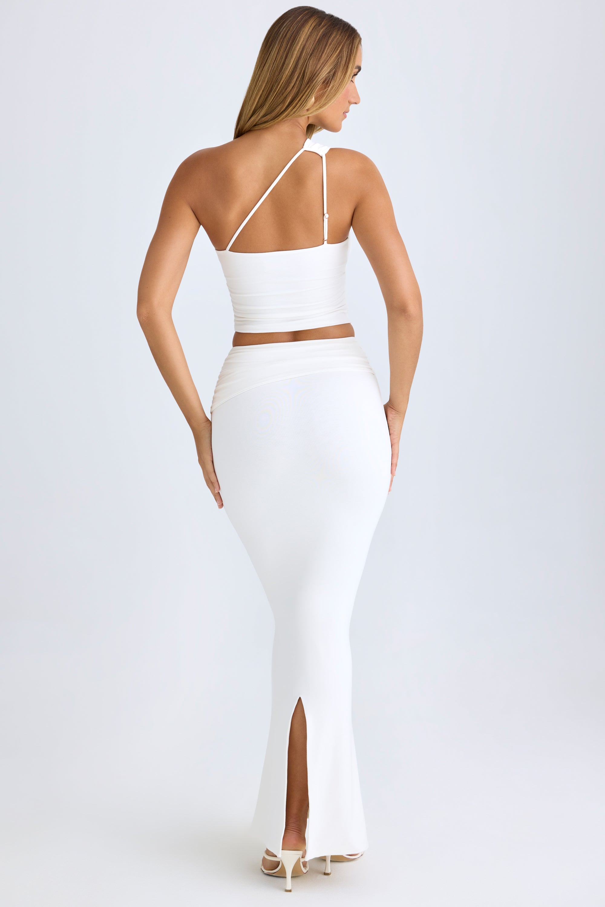 Modal Twist-Front Maxi Skirt in White