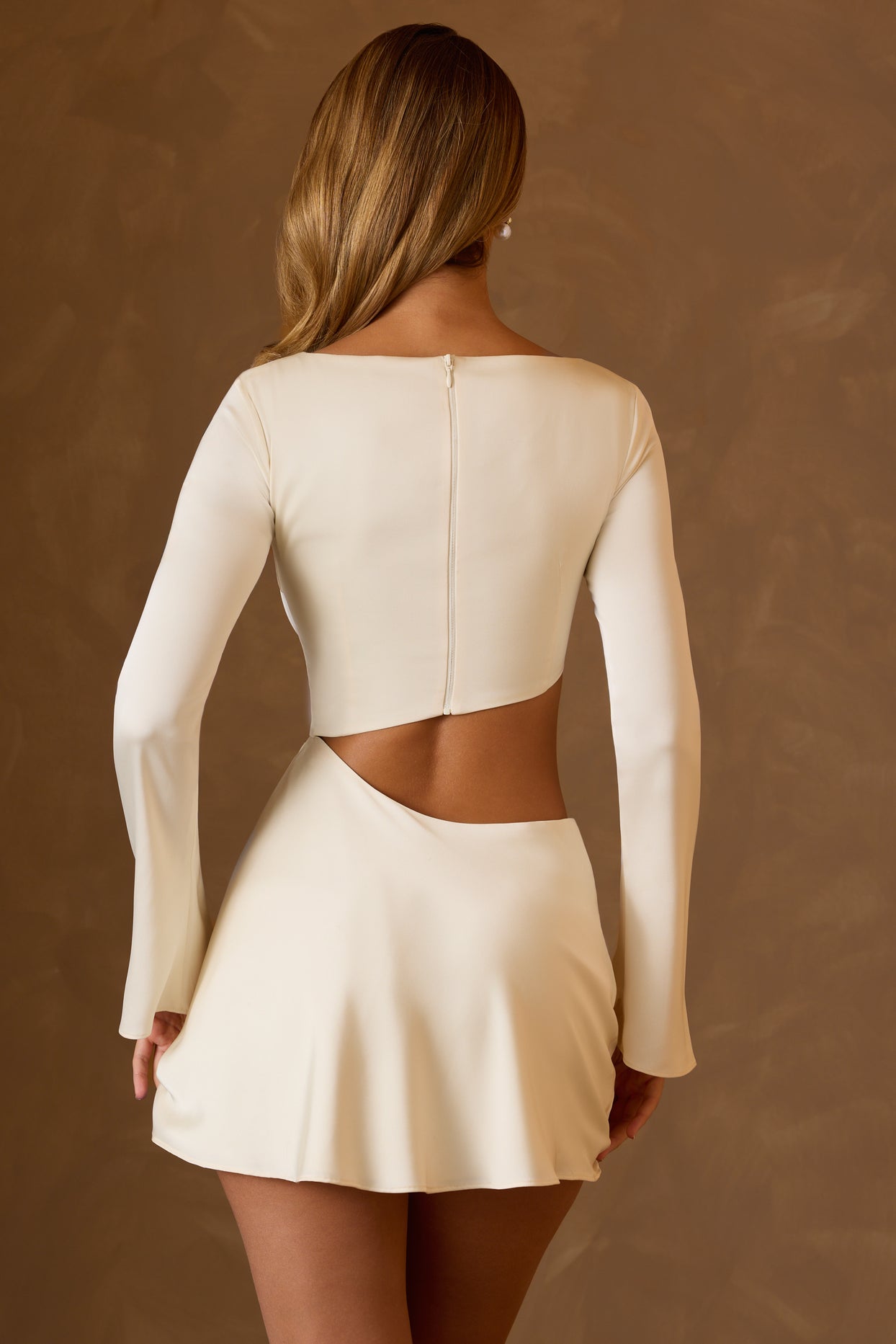 Asymmetric Cut-Out A-Line Mini Dress in Ivory