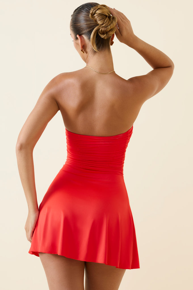 Bandeau Ruched A-Line Mini Dress in Scarlet