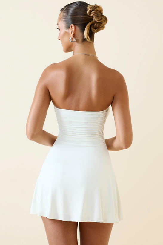 Bandeau Ruched A-Line Mini Dress in Vanilla