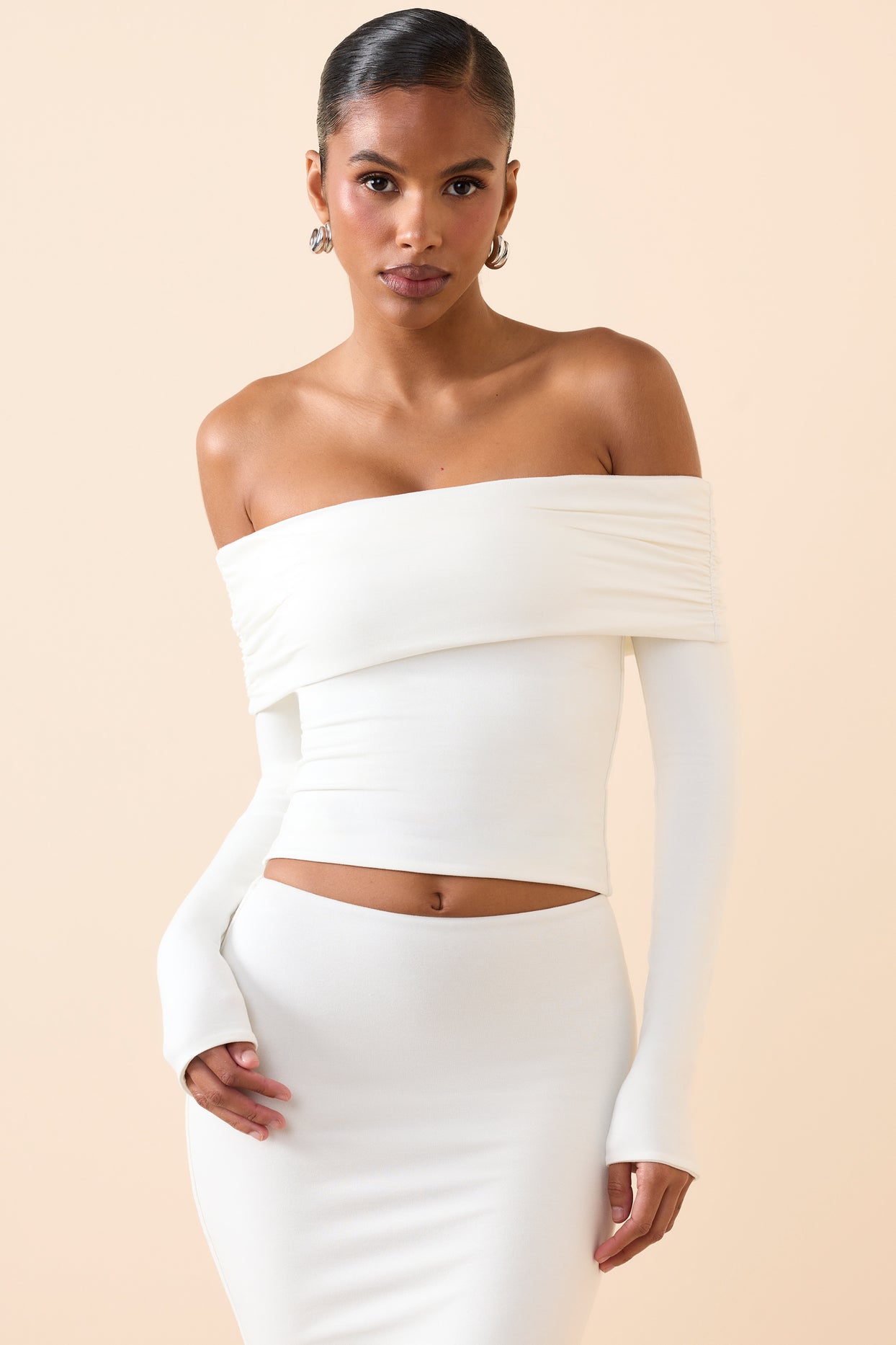 Modal Off-Shoulder Long-Sleeve Top in White