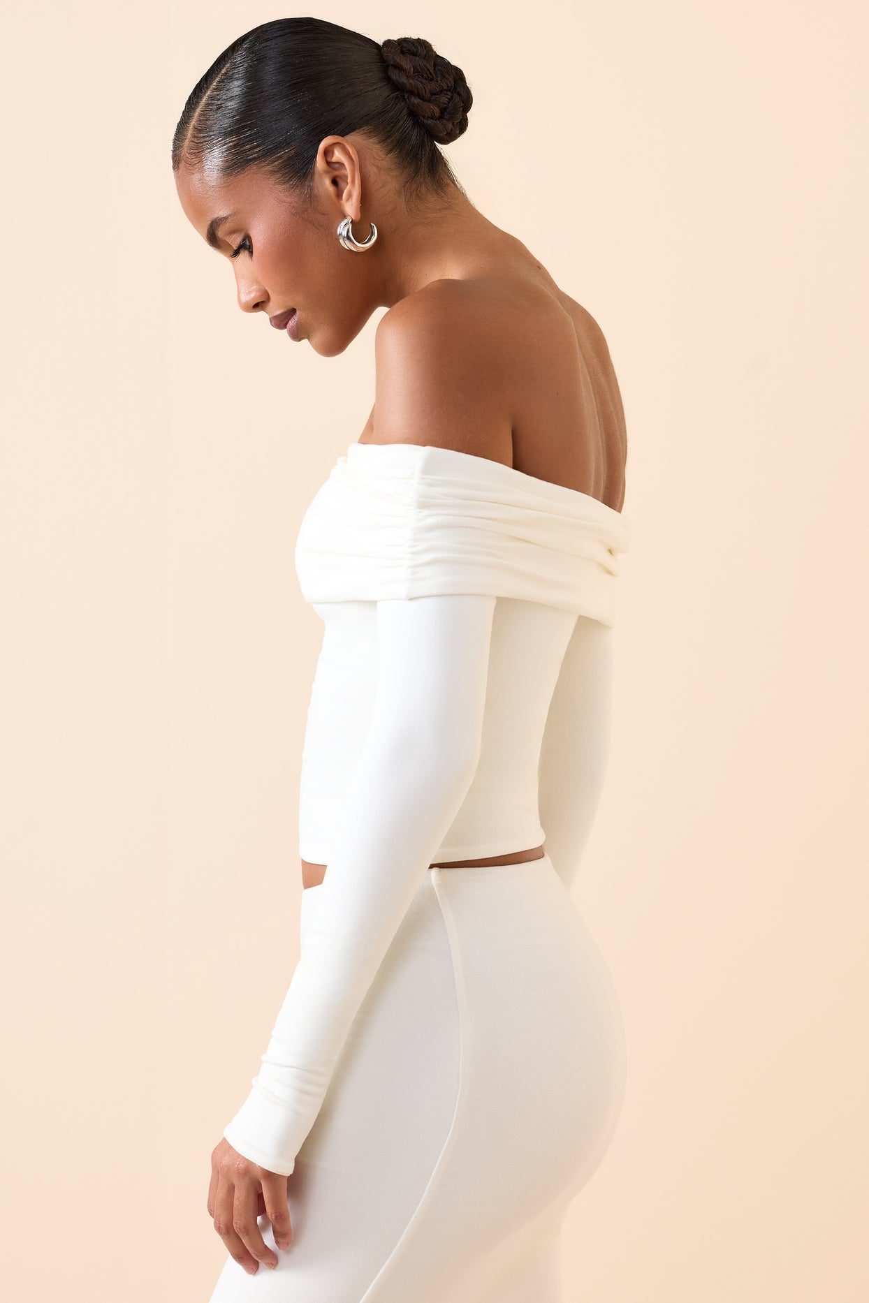 Modal Off-Shoulder Long-Sleeve Top in White