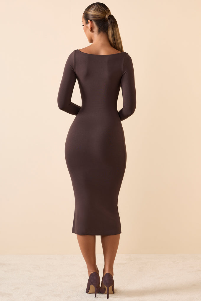 Modal Scoop-Neck Midaxi Dress in Chocolate Brown