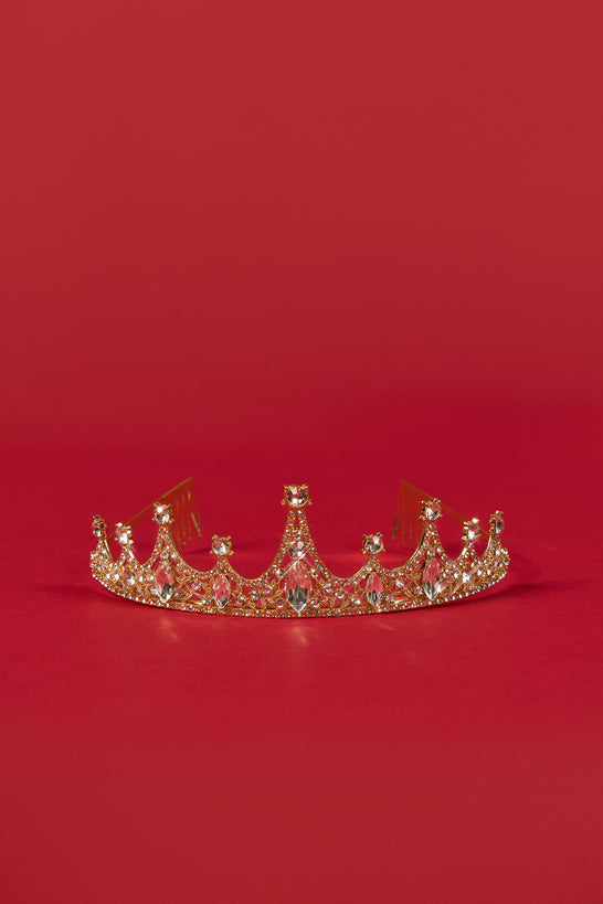 Crystal-Embellished Tiara in Gold Tone