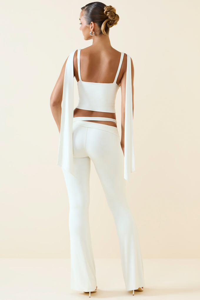 Tall Cut-Out Mid-Rise Flared Trousers in Vanilla