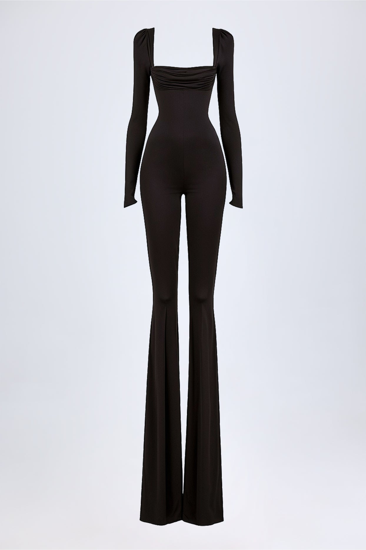 Square Neck Long Sleeve Jumpsuit in Black