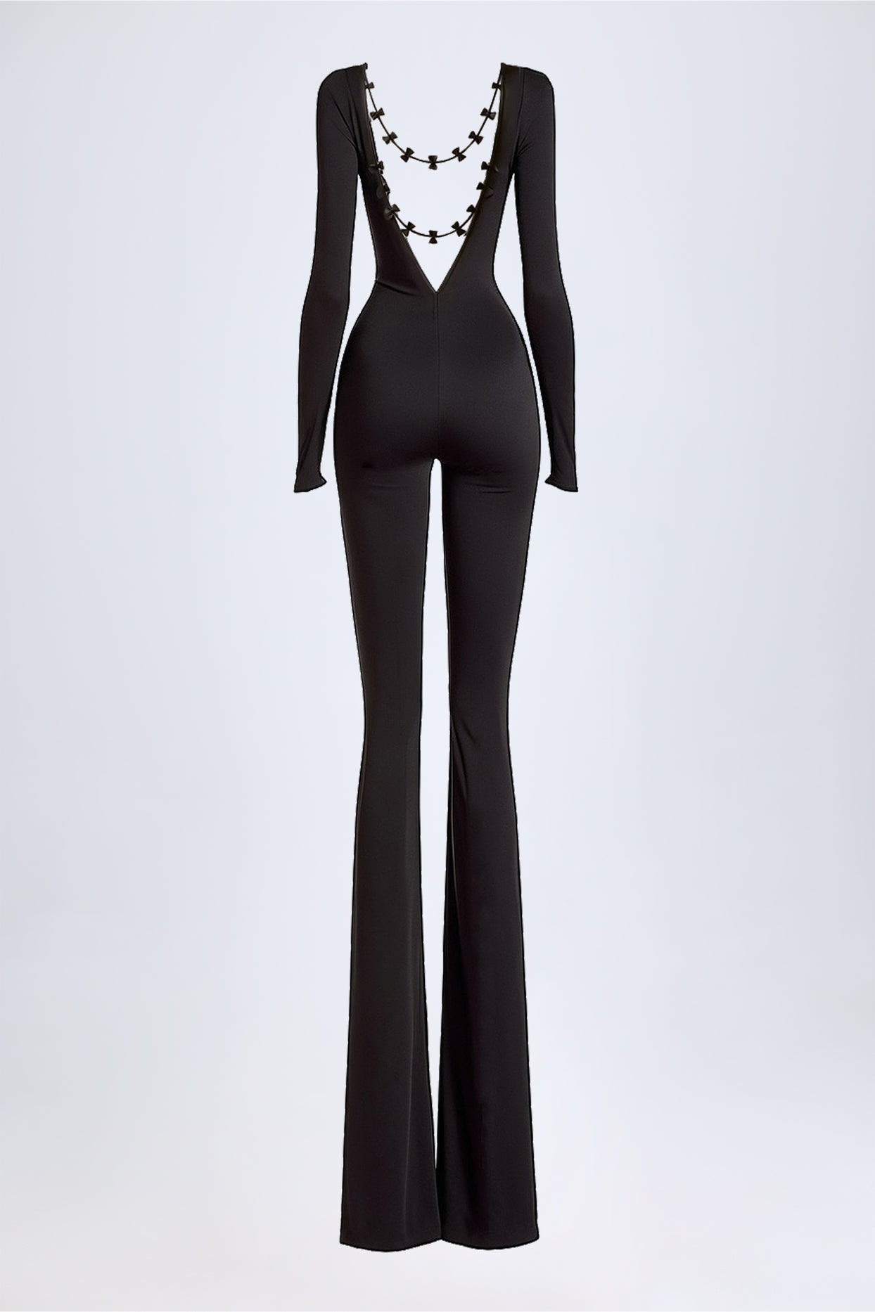 High Neck Back Detail Long Sleeve Jumpsuit in Black