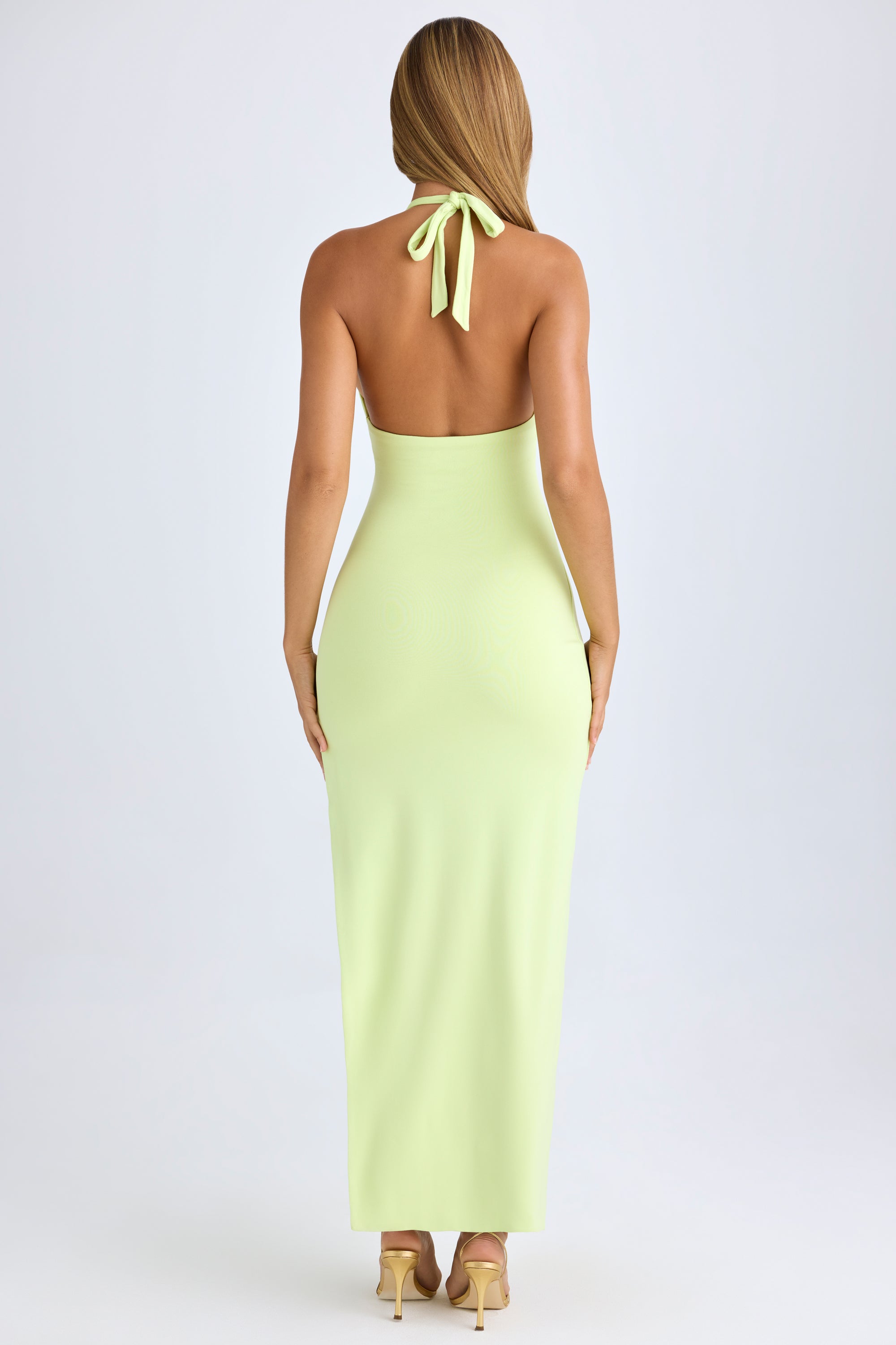 Robe longue dos nu en modal à fente haute, vert matcha