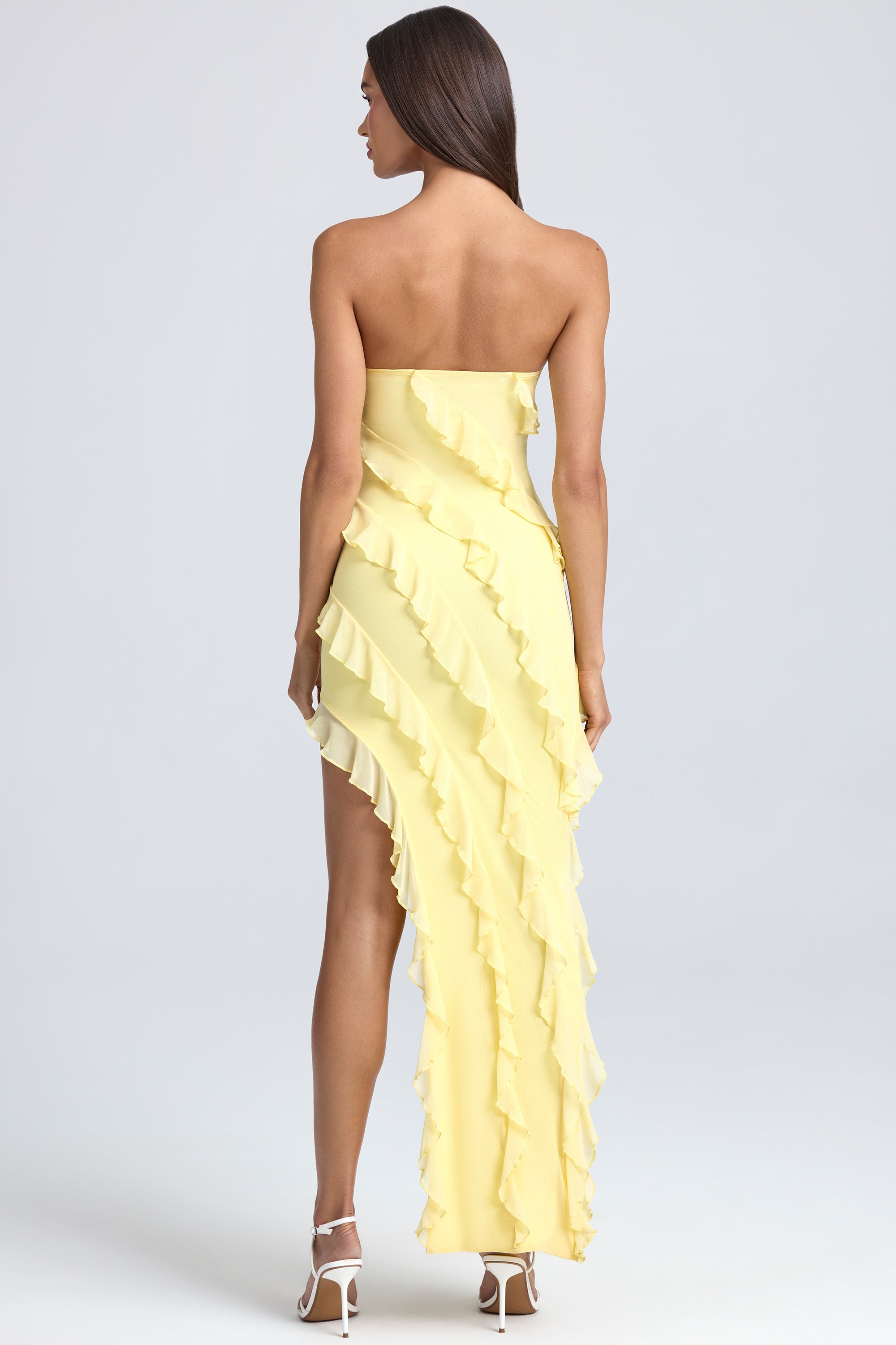 Robe longue bandeau à volants en sorbet citron