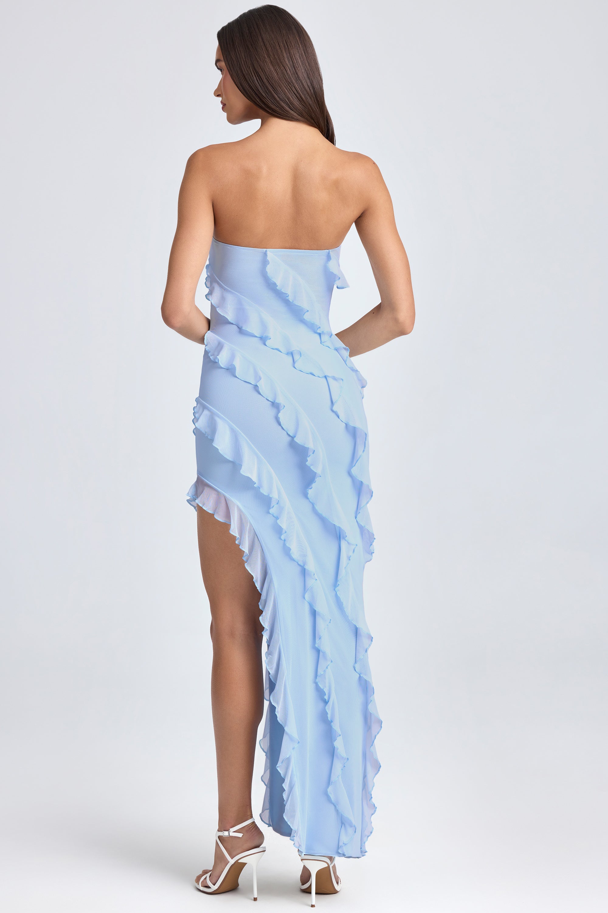 Robe longue bandeau à volants, bleu poudre