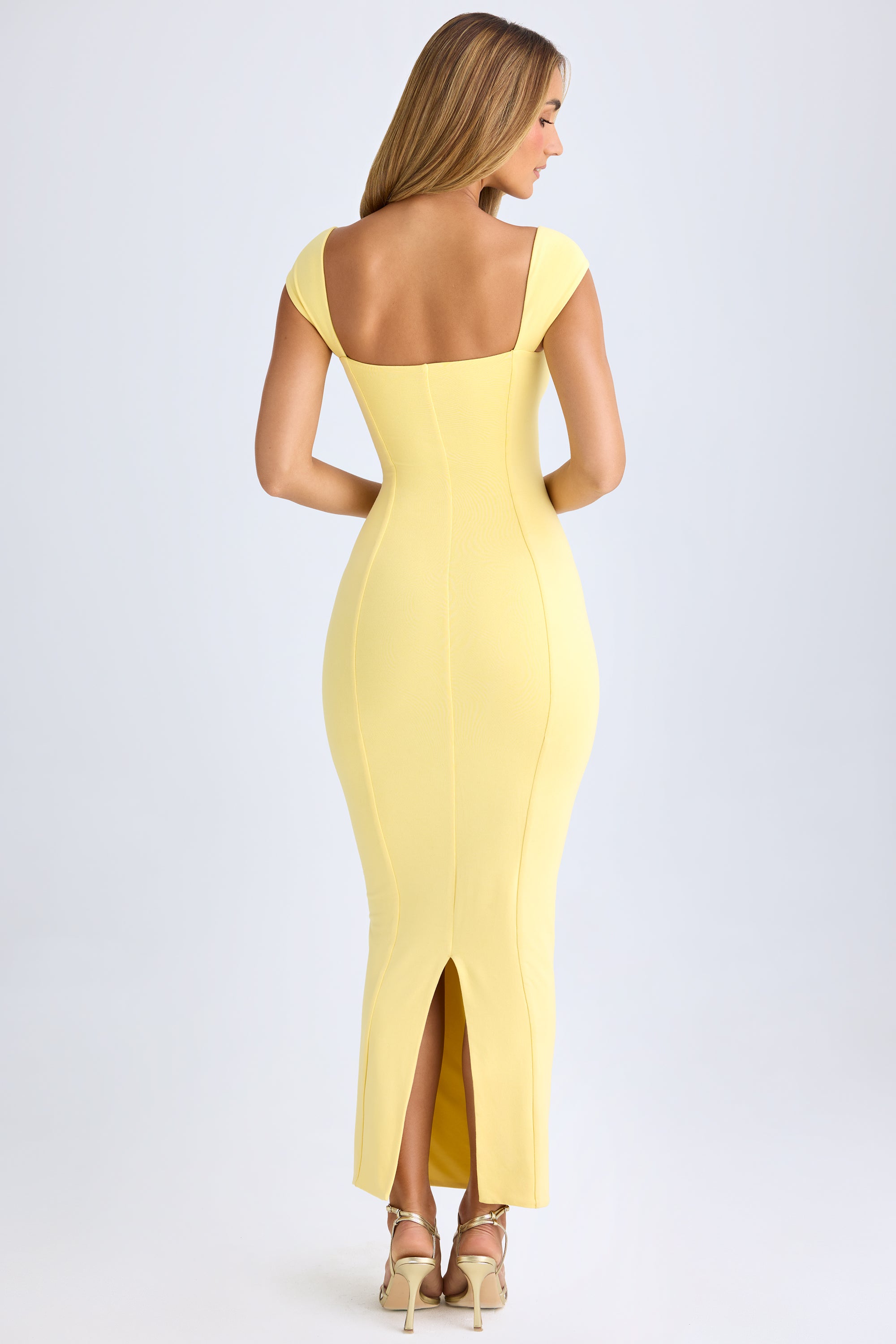 Robe longue en modal à col en cœur en sorbet citron