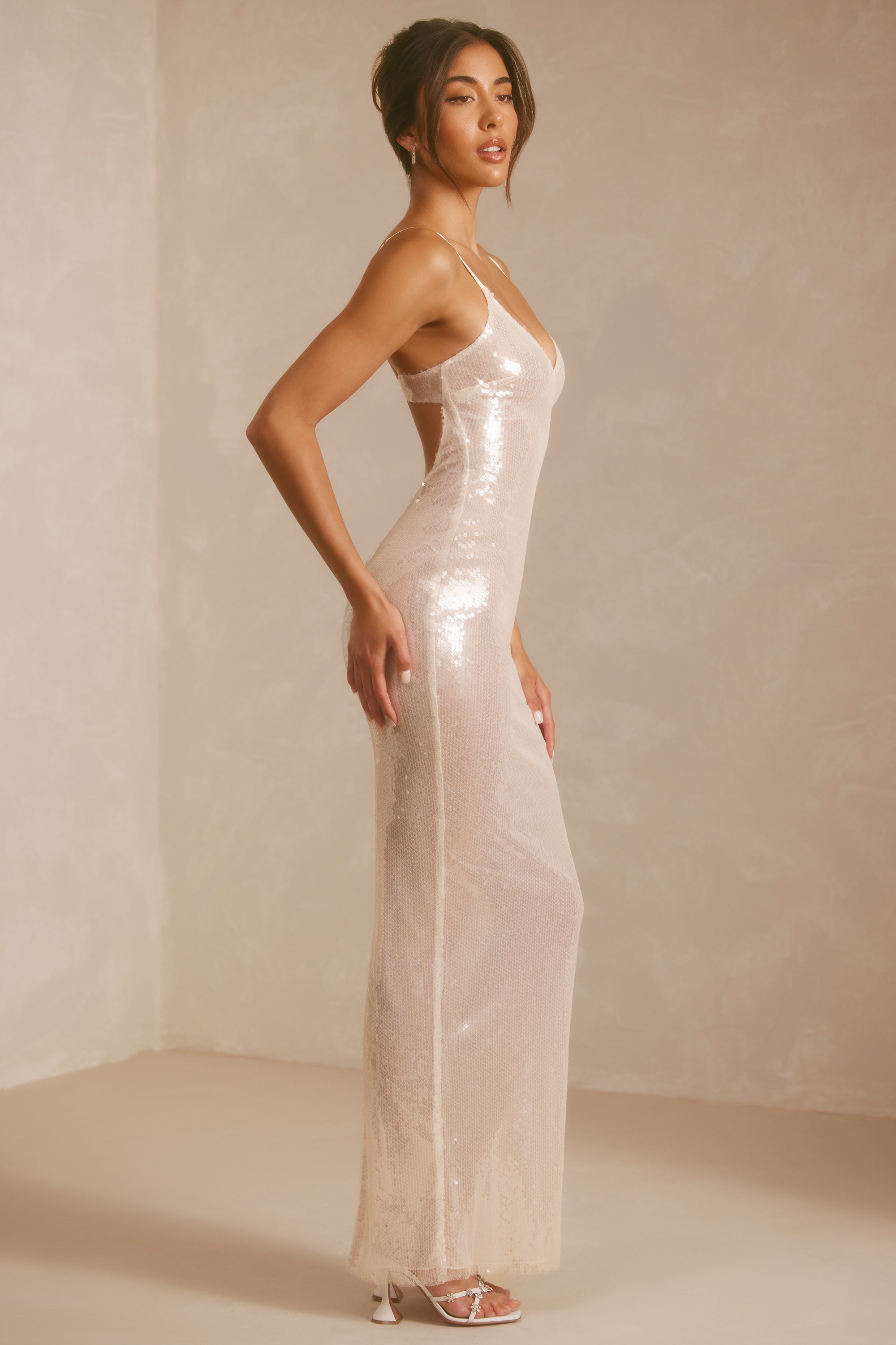 White sequin sales evening gown