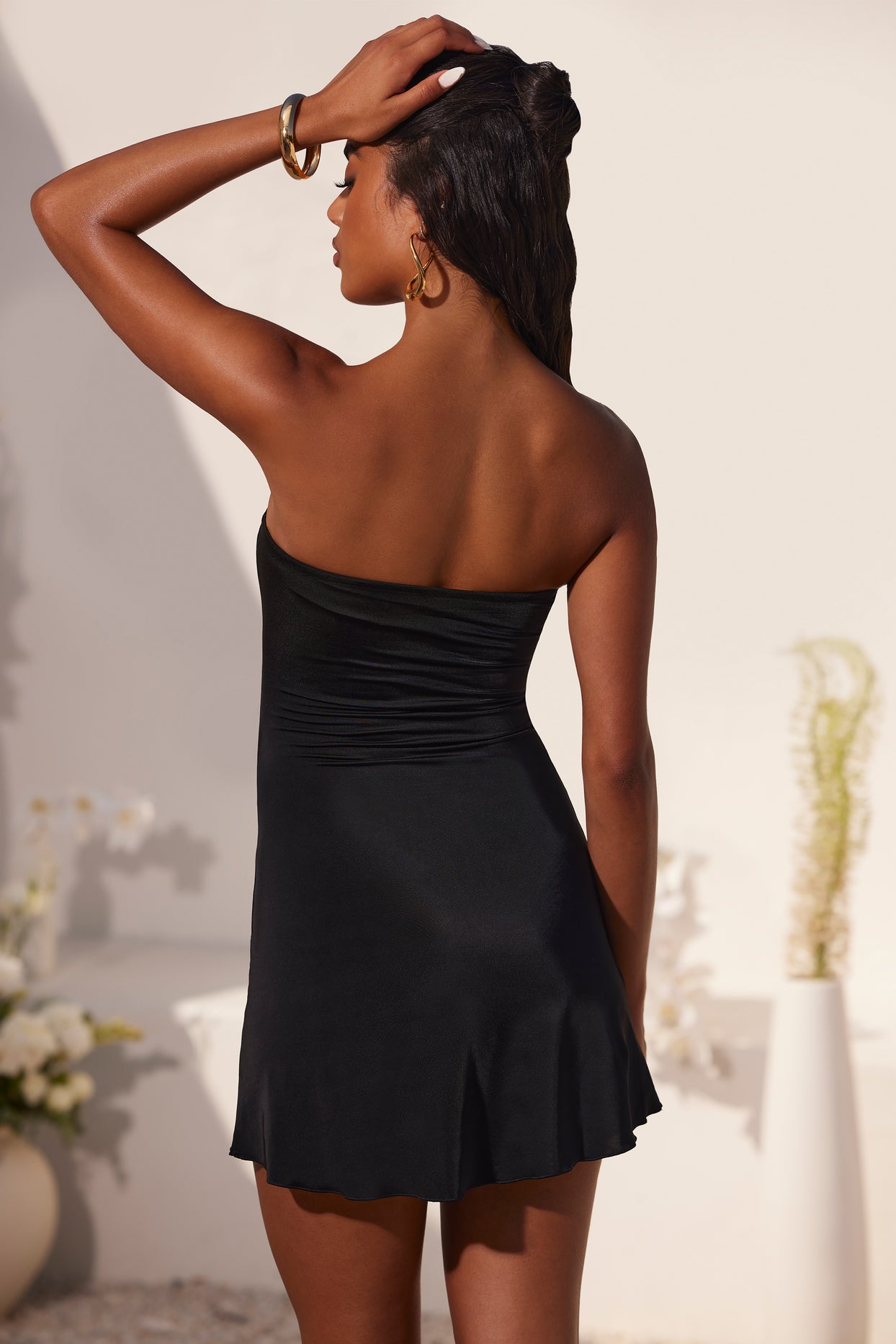 Girasol Bandeau Ruched Split Mini Dress in Black