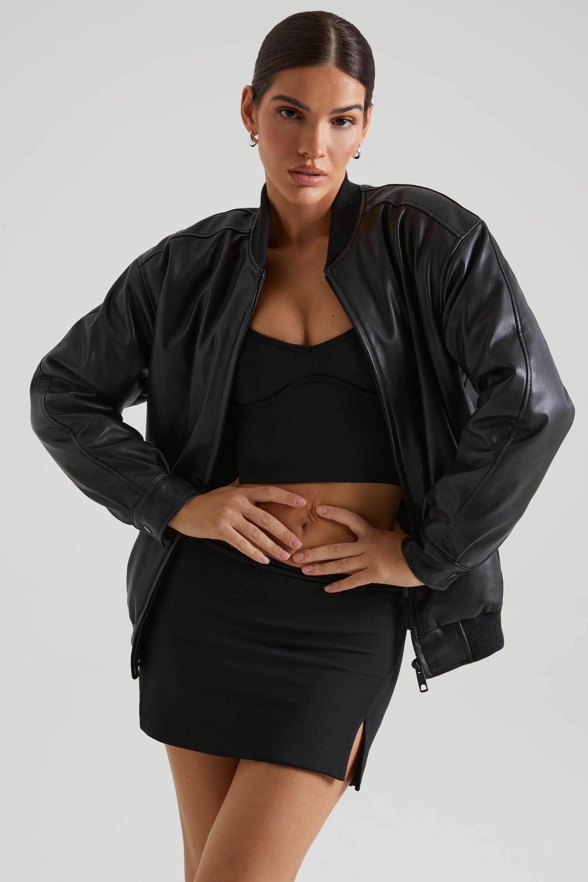 Open Front Faux Leather Blazer – Dolce Cabo