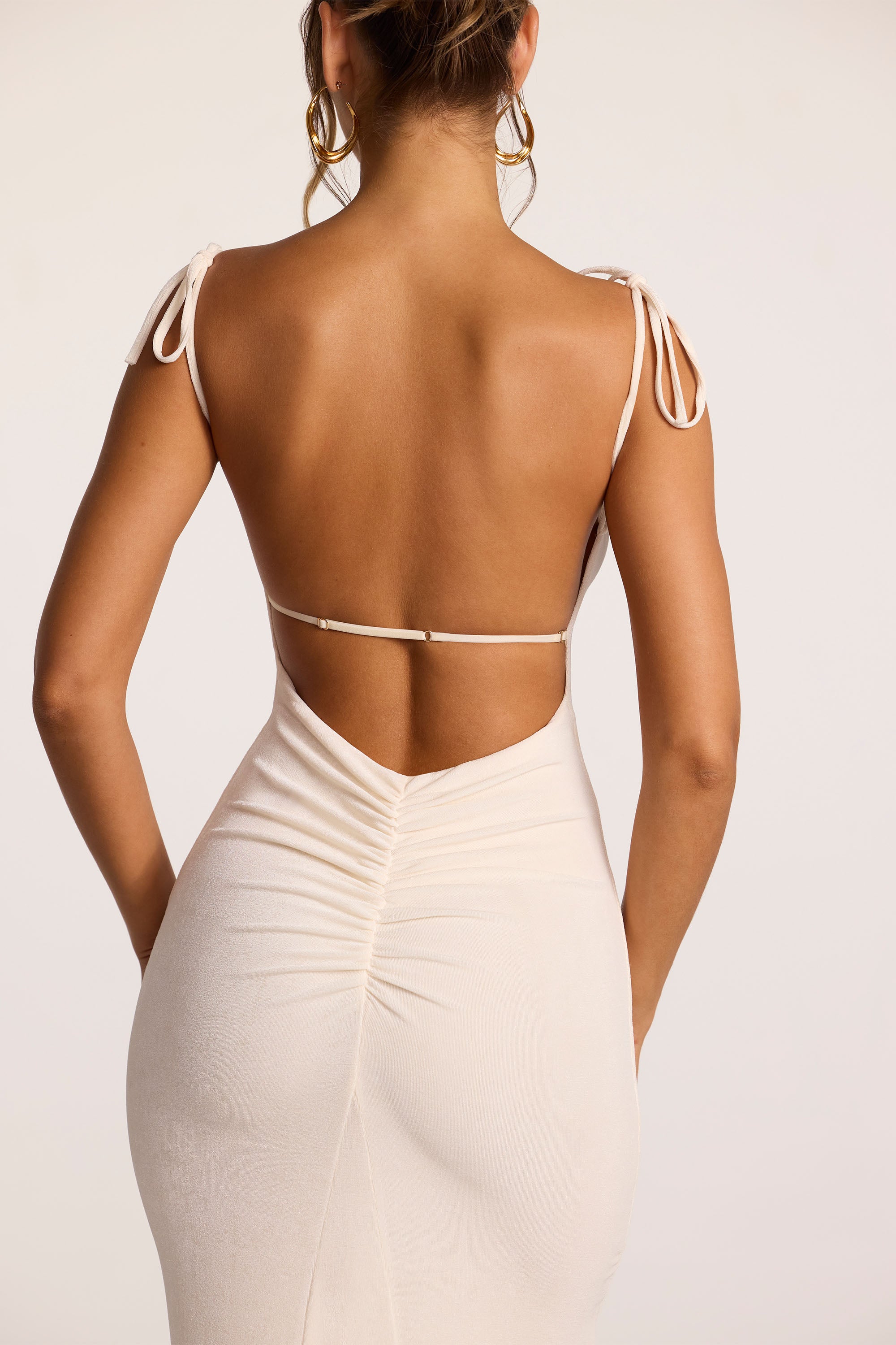 Textured Jersey Open Back Maxi Dress in Ivory