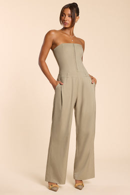 Goldie Tall Woven Wool Bandeau Corset Jumpsuit in Black