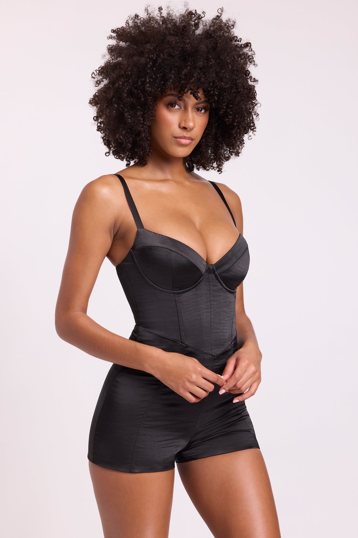 Satin Corset Playsuit in Black