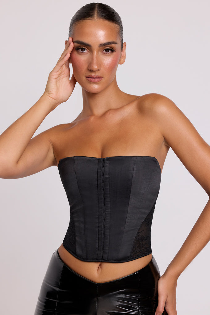 Corset sans bretelles en satin noir