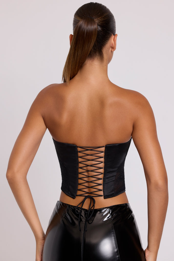 Corset sans bretelles en satin noir