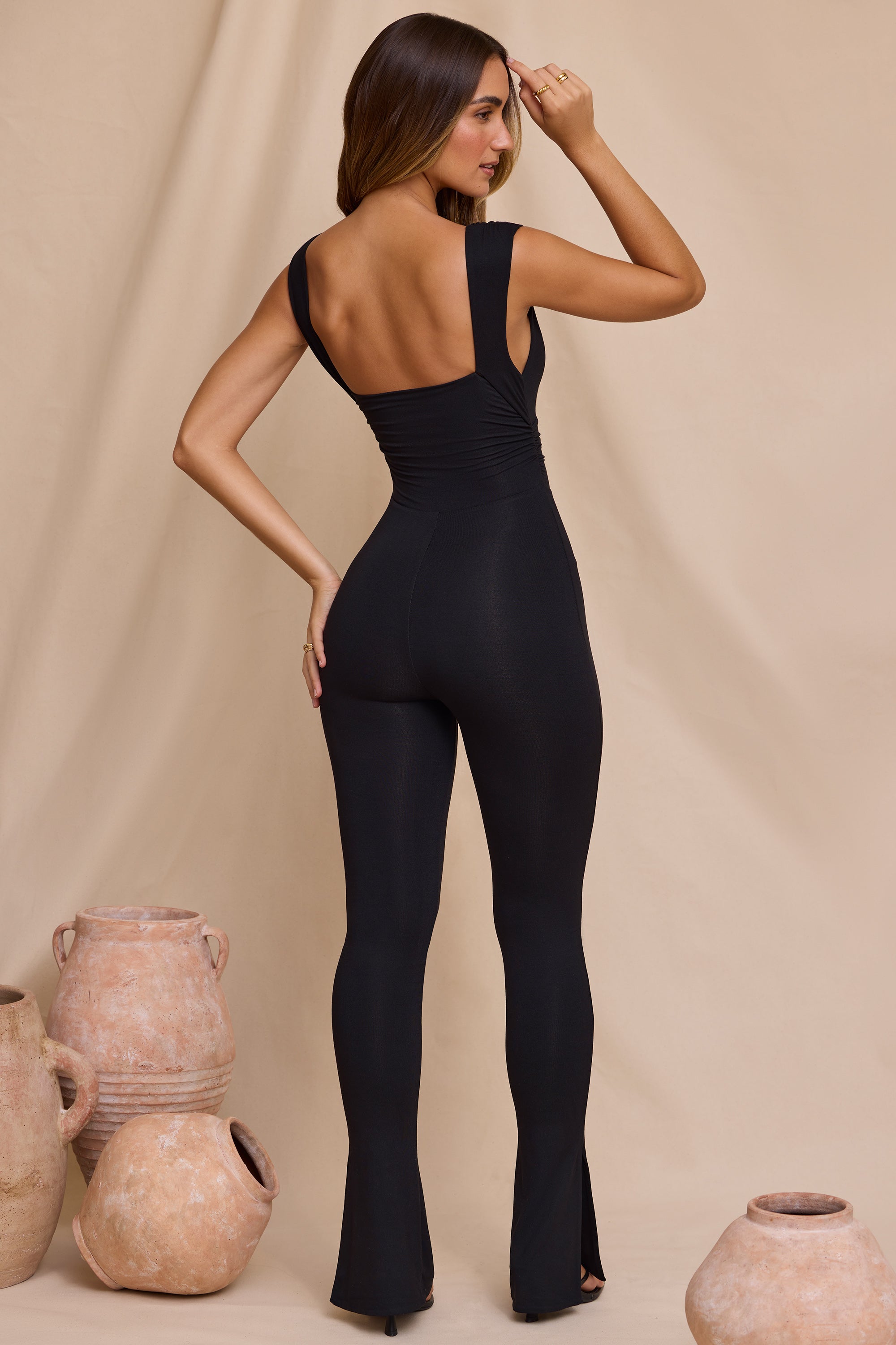 Black cheap ruched jumpsuit