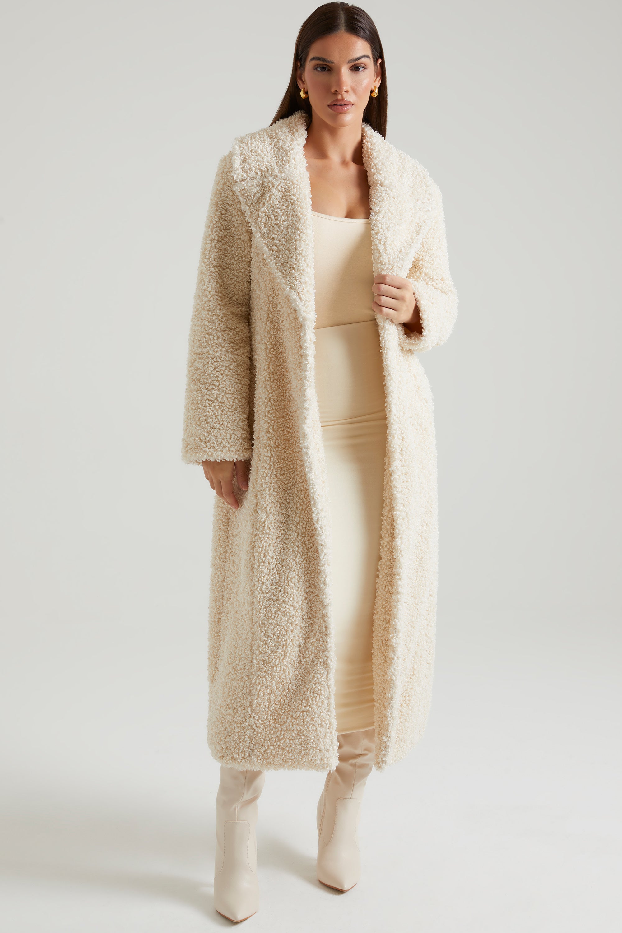 Manteau long en peau de mouton crème