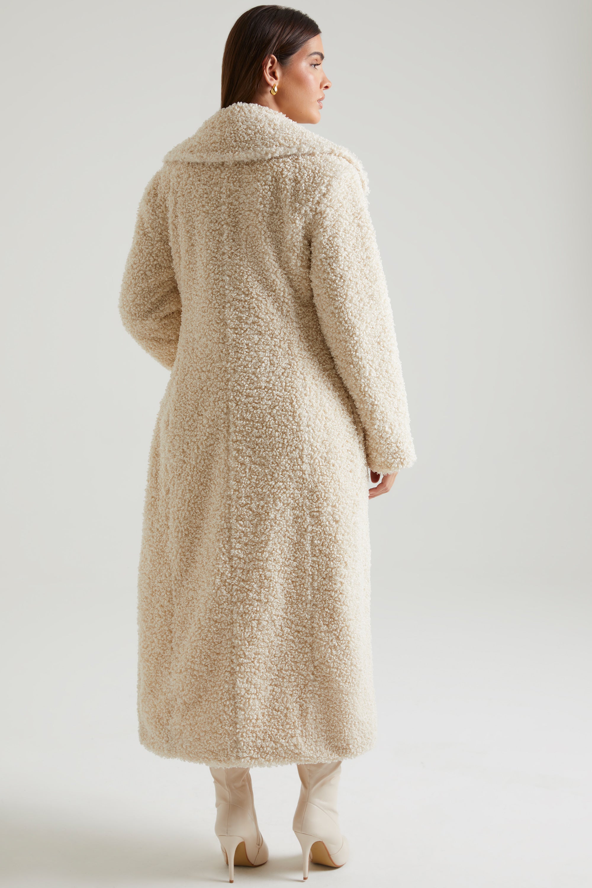 Manteau long en peau de mouton crème