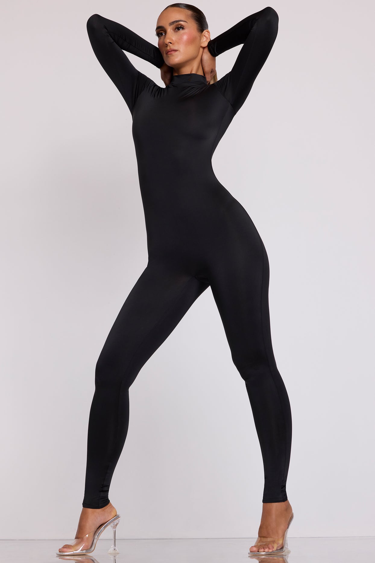 High Neck Long Sleeve Jumpsuit in Black