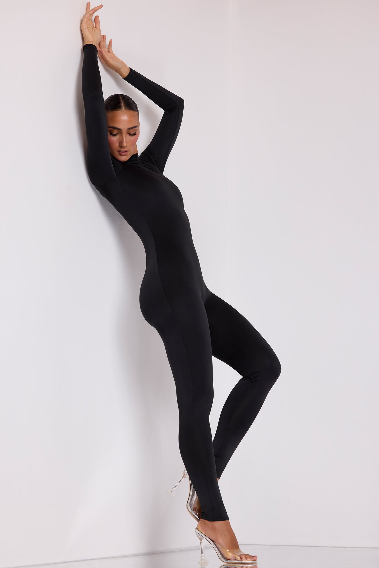 Tall High Neck Long Sleeve Jumpsuit in Black