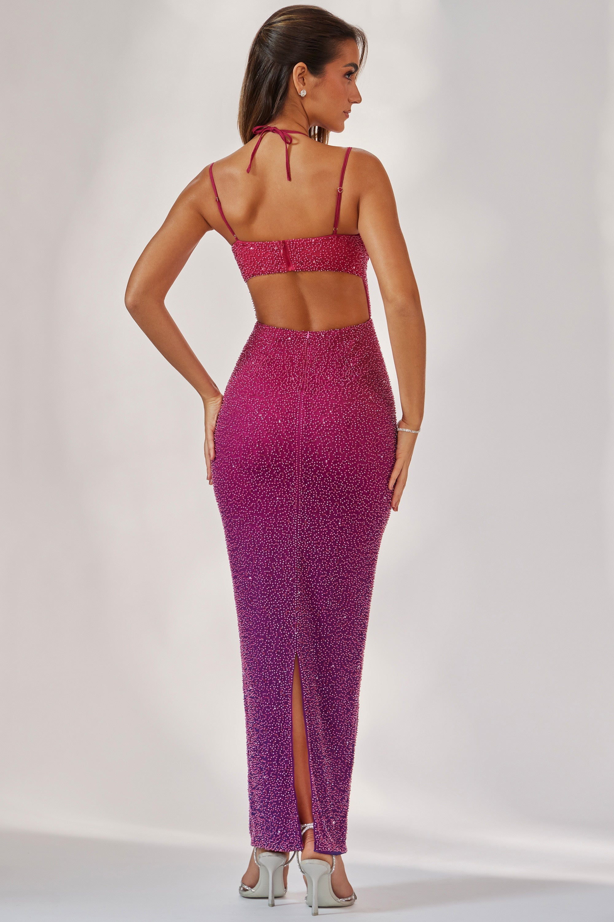 Embellished Maxi Dress in Pink/Purple Ombré