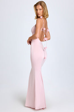 Slinky Jersey Floral-Appliqué Gown in Blush