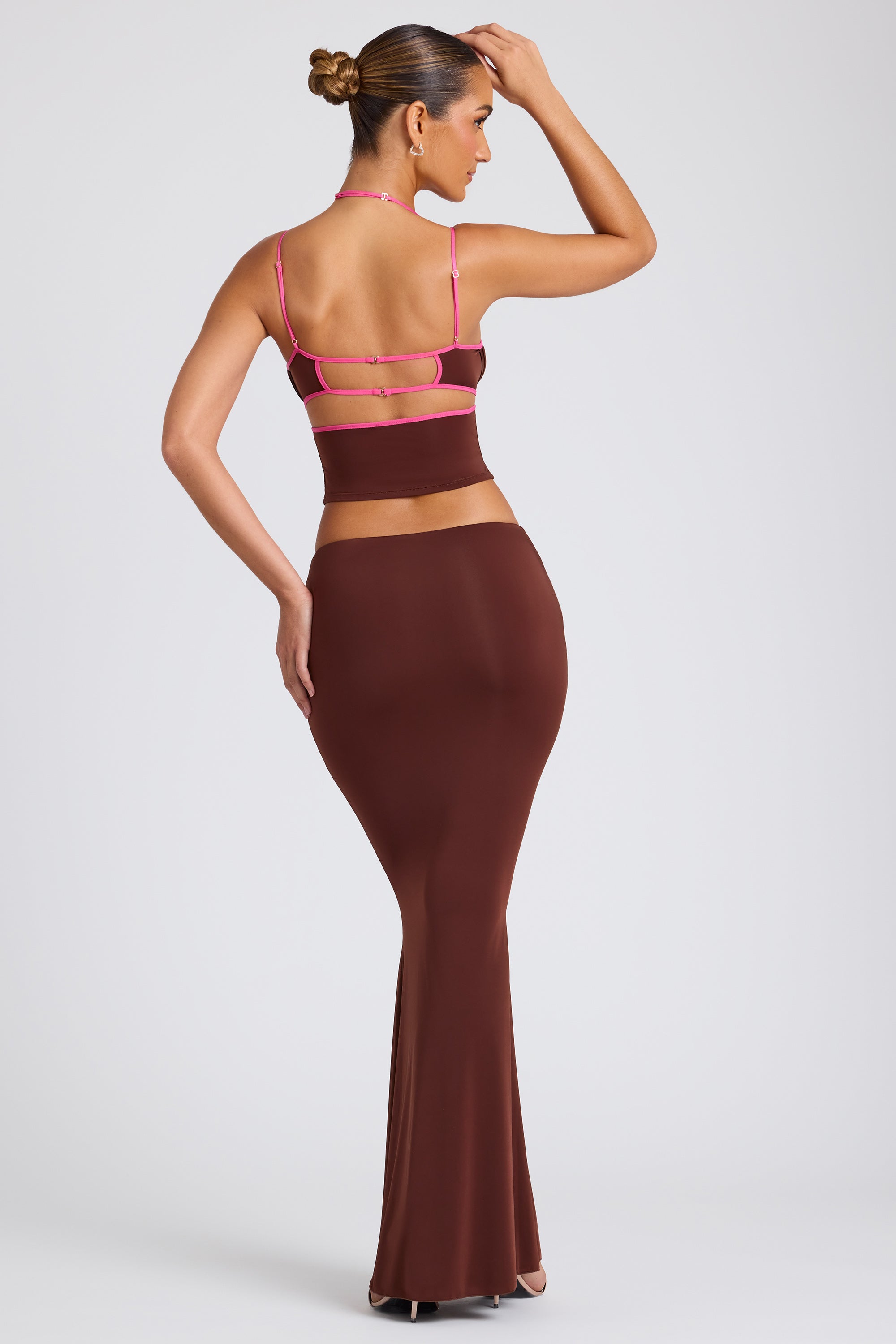 Jupe longue taille moyenne en marron chocolat