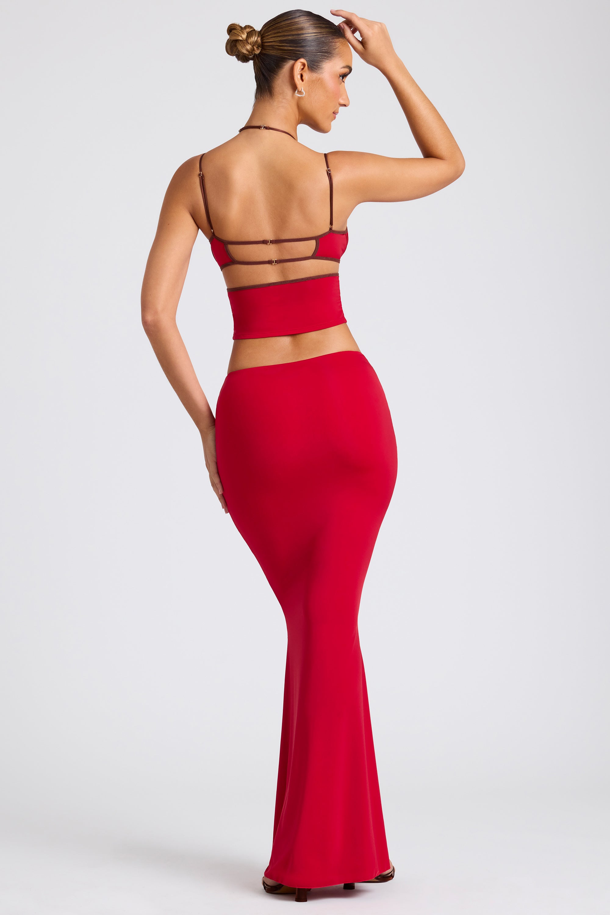 Mid Rise Maxi Skirt in Fire Red