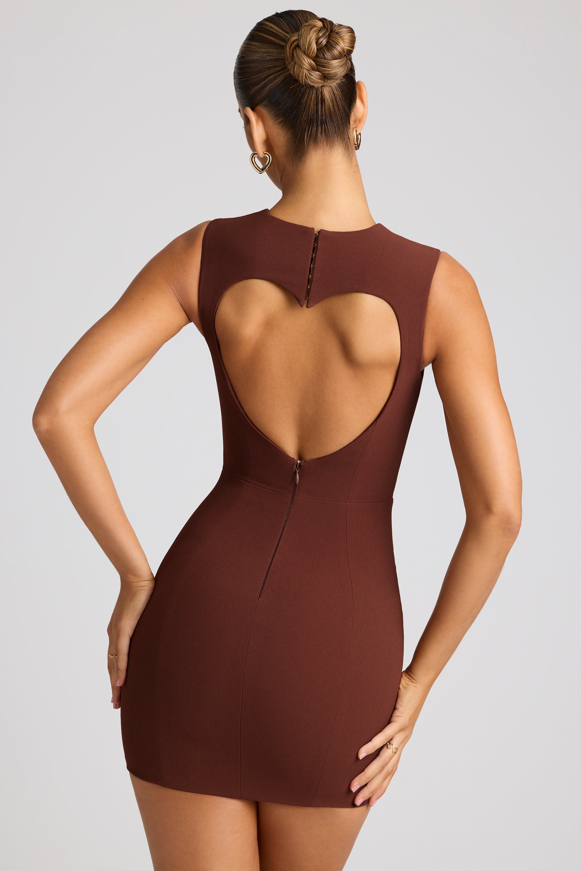 Heart Cut Out Mini Dress in Chocolate Brown