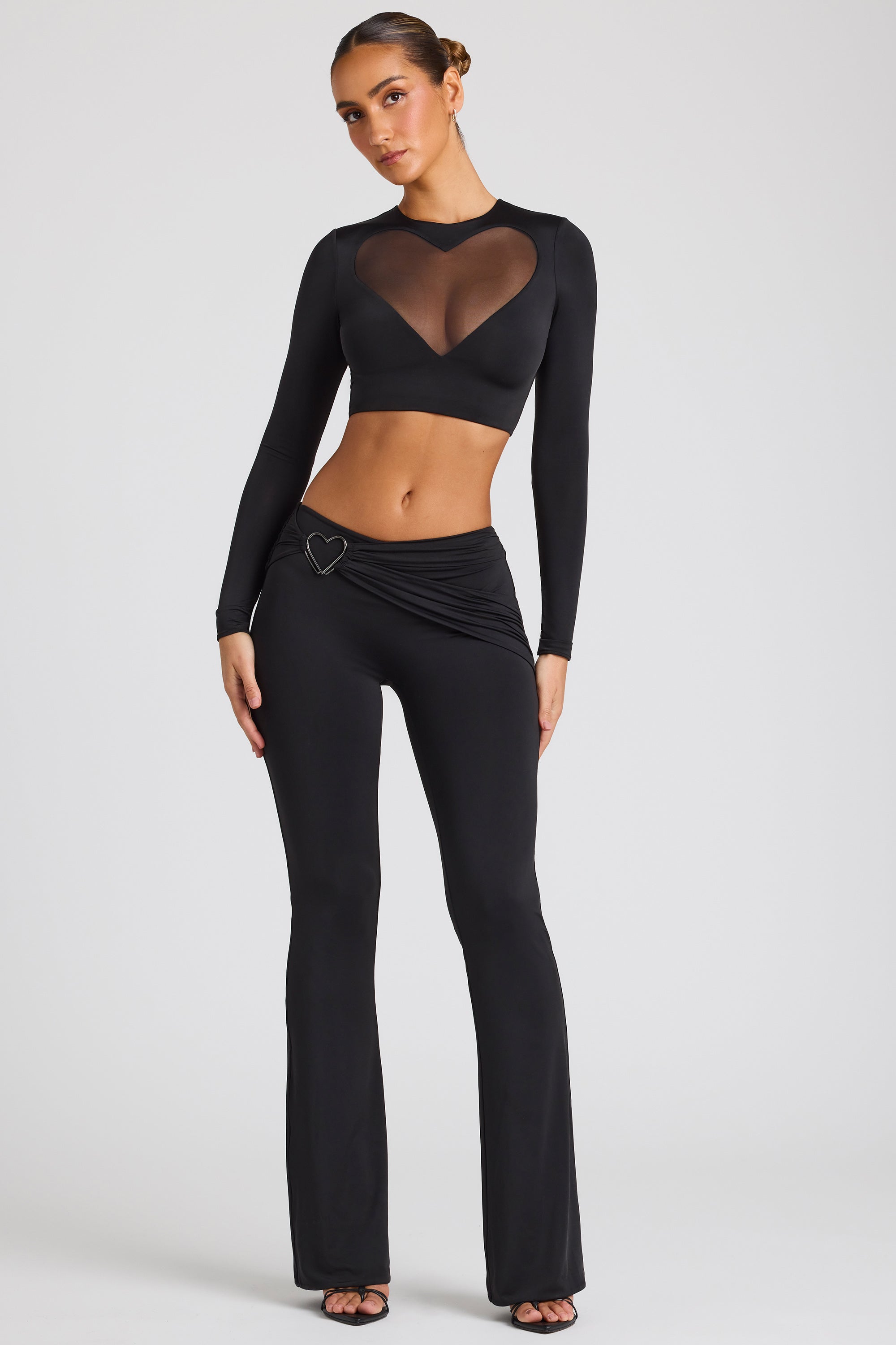 Draped Detail Straight Leg Trousers in Black