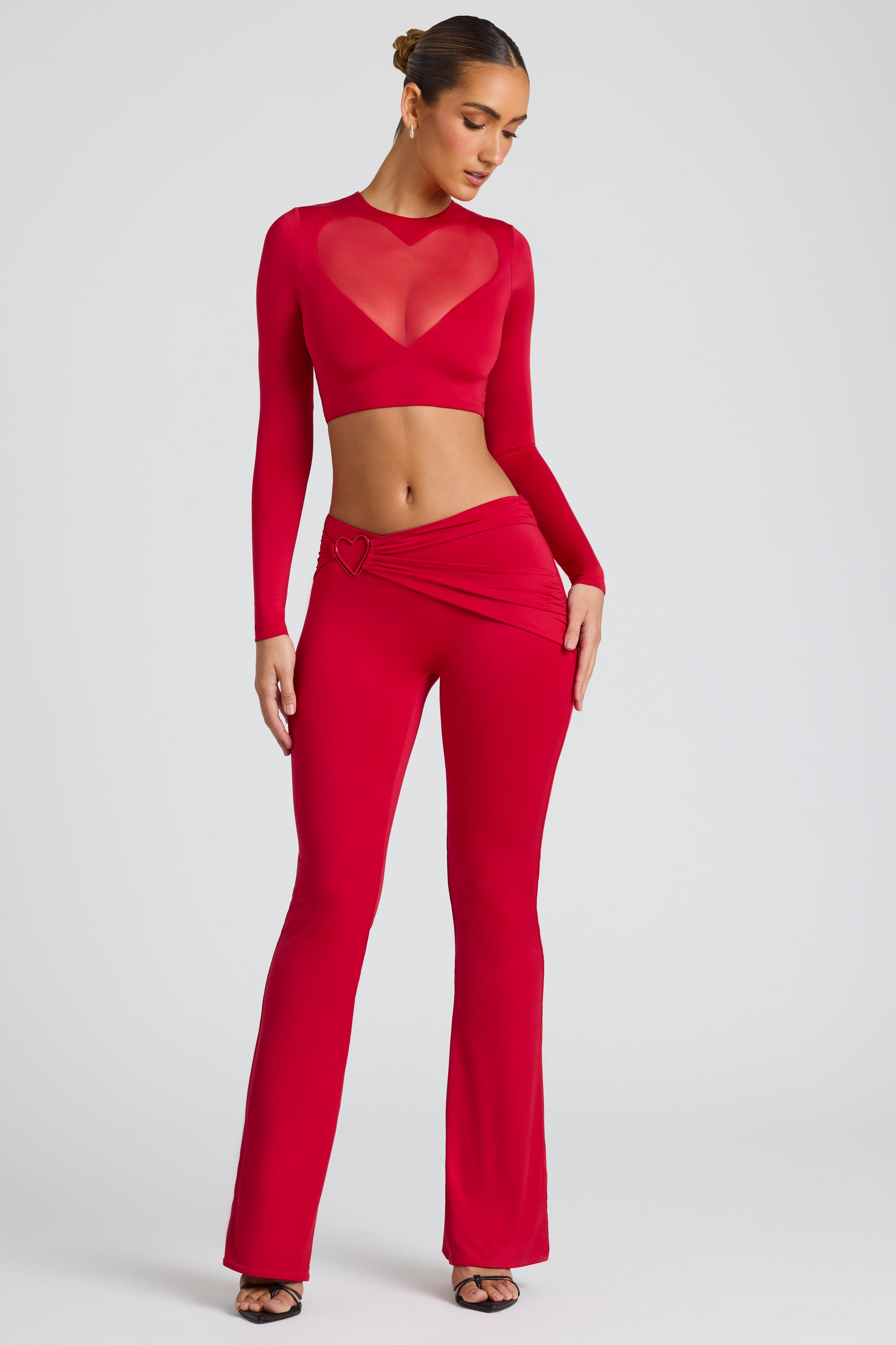 Tall Draped Detail Straight Leg Trousers in Fire Red